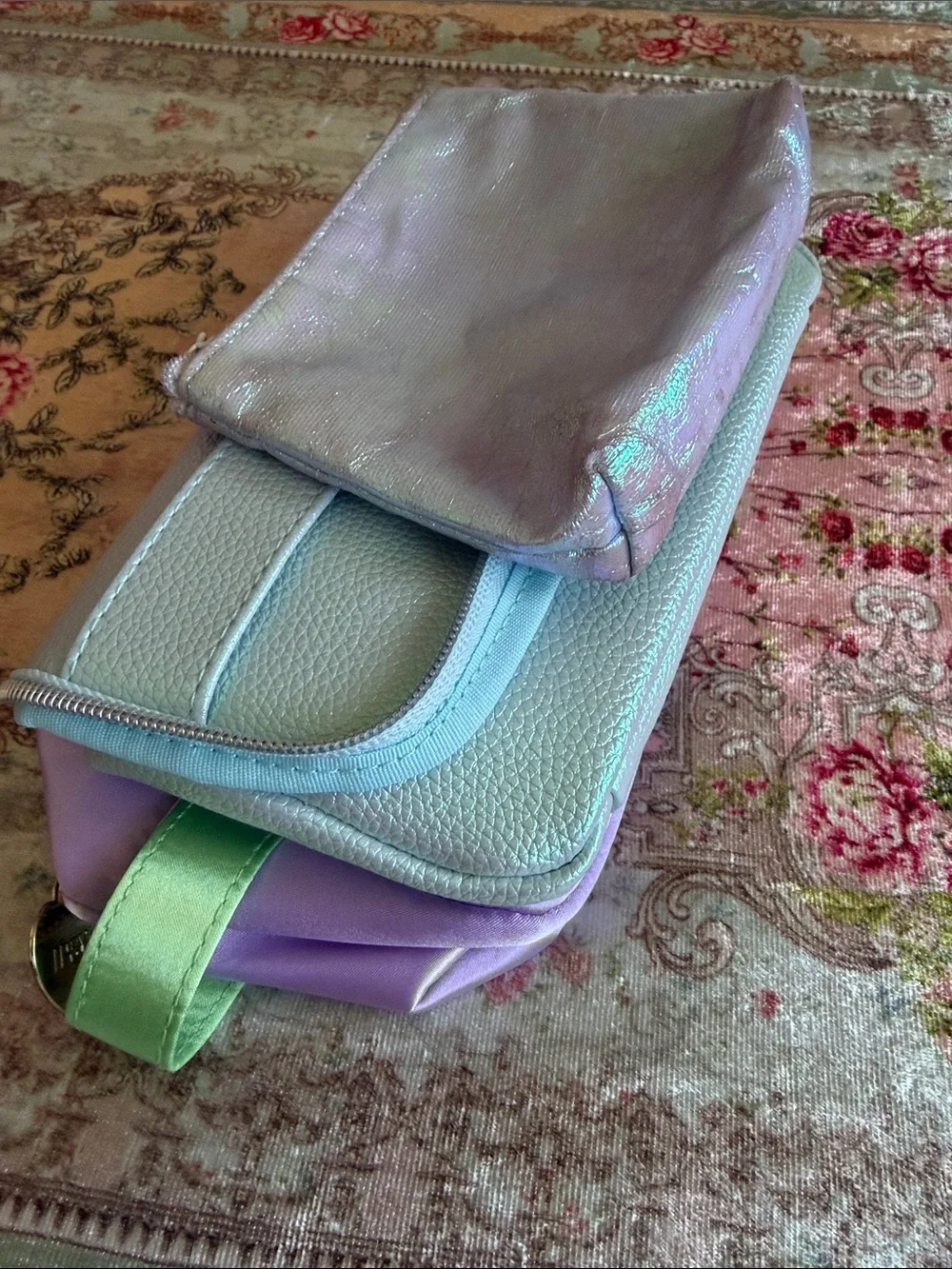Lilac and Iridescent Cosmetic Pouch Set - Women Bags